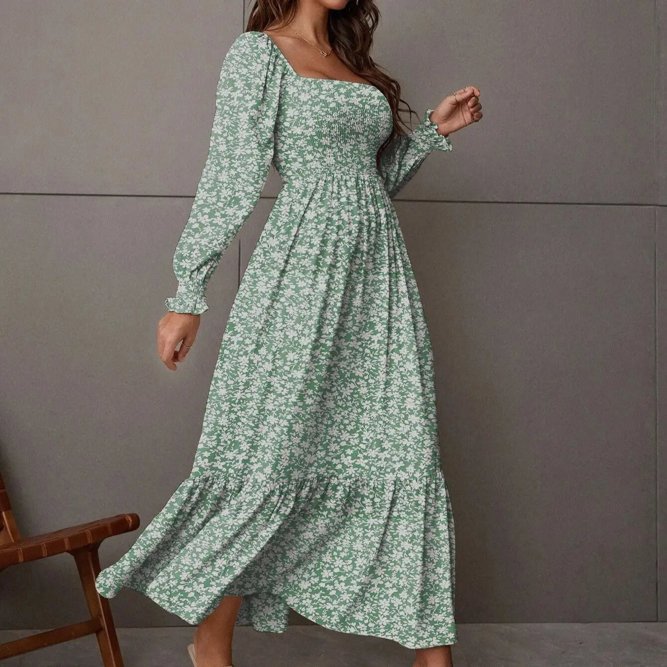 Ruched Ruffle A-Line Dress – Elegant & Backless