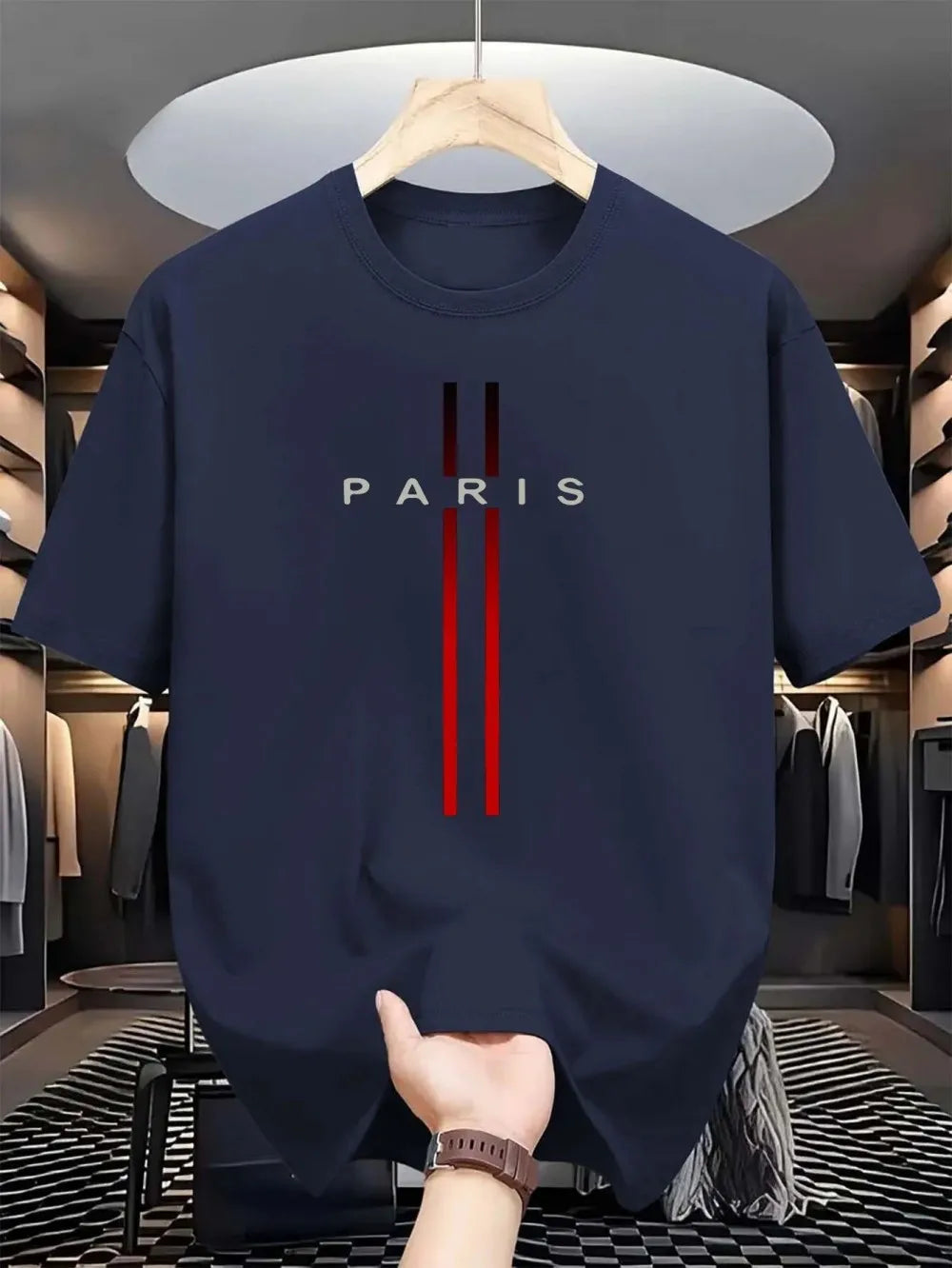 Men’s PARIS Print Round Neck T-Shirt