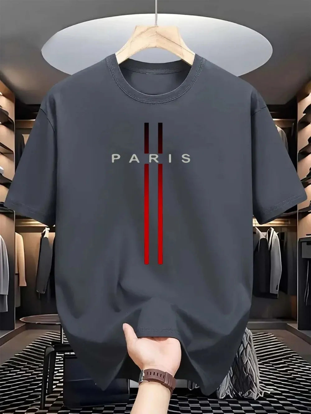 Men’s PARIS Print Round Neck T-Shirt